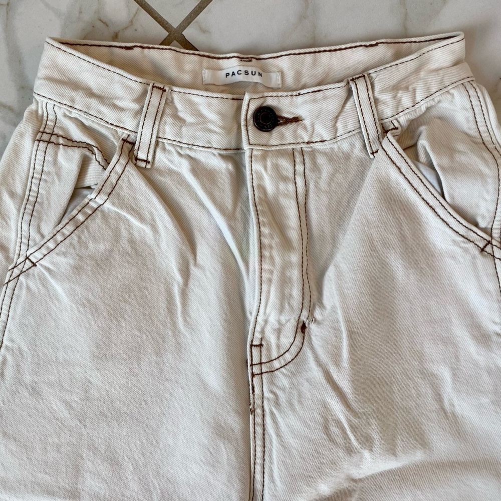 PAC SUN Beige Carpenter Wide Leg Jeans Sz 25 Brown contrast stitching Excellent